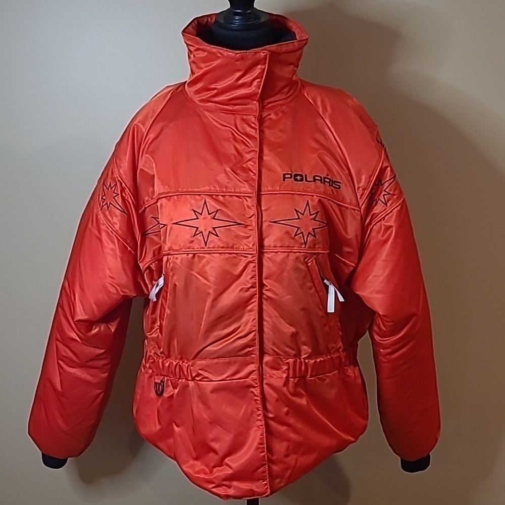 POLARIS Vintage Womens Snowmobile Jacket, Red Starburst Print, Thinsulate